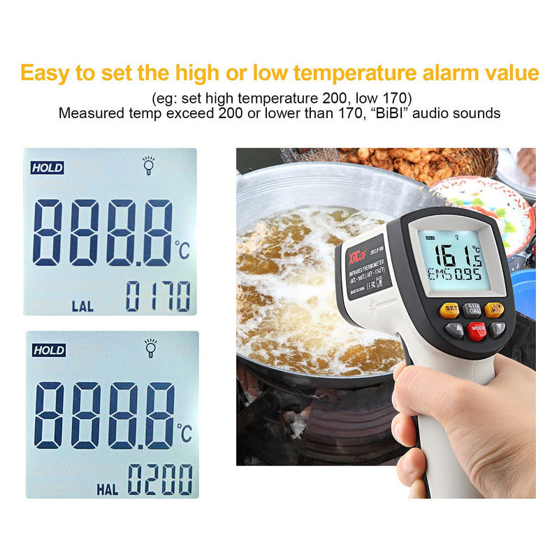 Laser infrared thermometer temperature gun for measuring high temperatures -50°C ~ 950℃, data storage, max/min measurement (not for humans) -50～950℃ gray