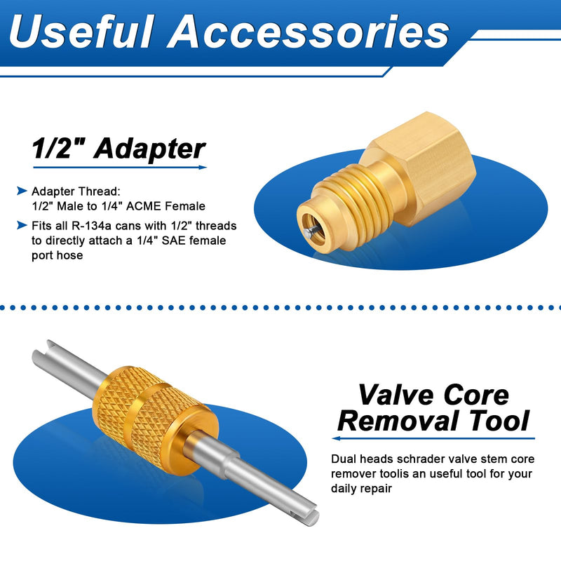 Boltigen R134a Can Tap Kit, Automotive R134a Self Sealing Can Tap, AC Puncture Freon Can Tap, R134a Adapter Fittings, with Valve Core Removal Tool Red