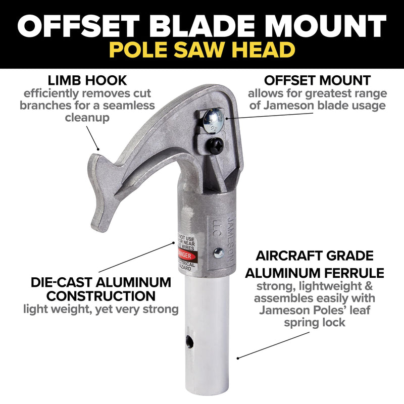 Jameson Professional Aluminum Pole Saw Head with Offset Blade Mount and Integrated Branch Hook