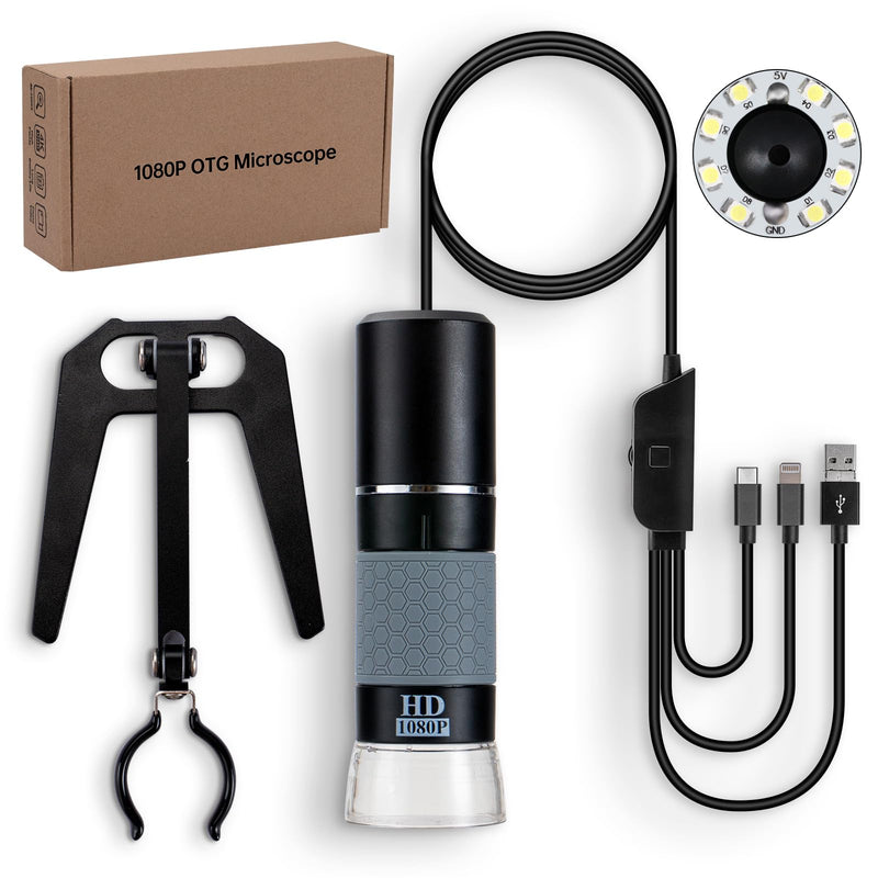 1080P USB Microscope with Metal Stand, 50X-1000X Handheld Digital Microscope Camera Compatible with iPhone/Android/Windows/Mac