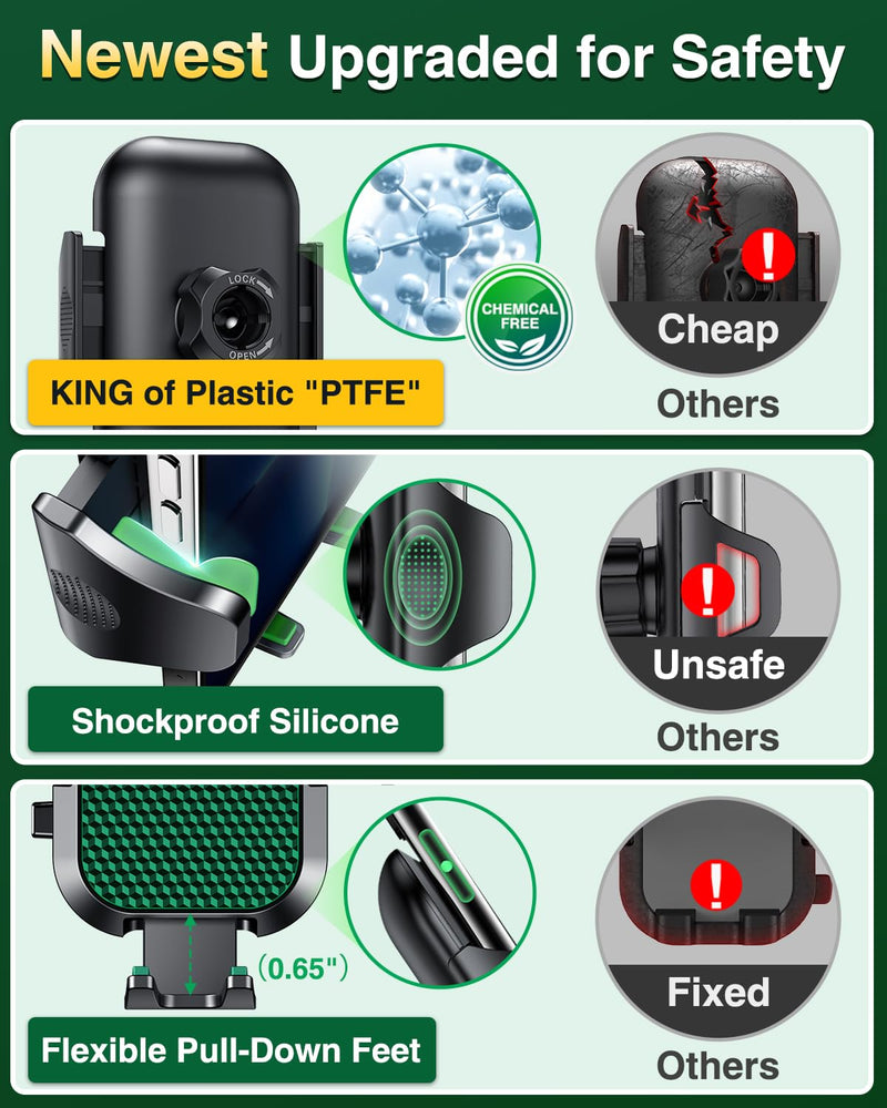VANMASS [True Military-Grade] Car Phone Holder [Strongest Suction & Clip] Cell Phone Mount for Dashboard Windshield Vent Truck Accessories Cradle Dash Stand for iPhone 15 14 13 12 Android,Green Green