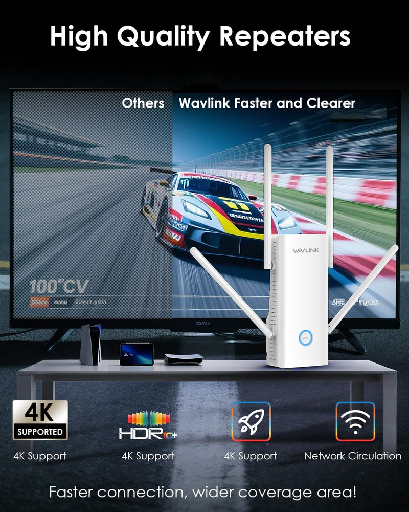 WAVLINK AX3000 WiFi 6 Extender - Internet Extender WiFi Booster with 5 High-Gain Antennas & Beamforming, Dual Band Whole Home Coverage, Gigabit Port, Repeater/AP/Router Mode for 256 Devices
