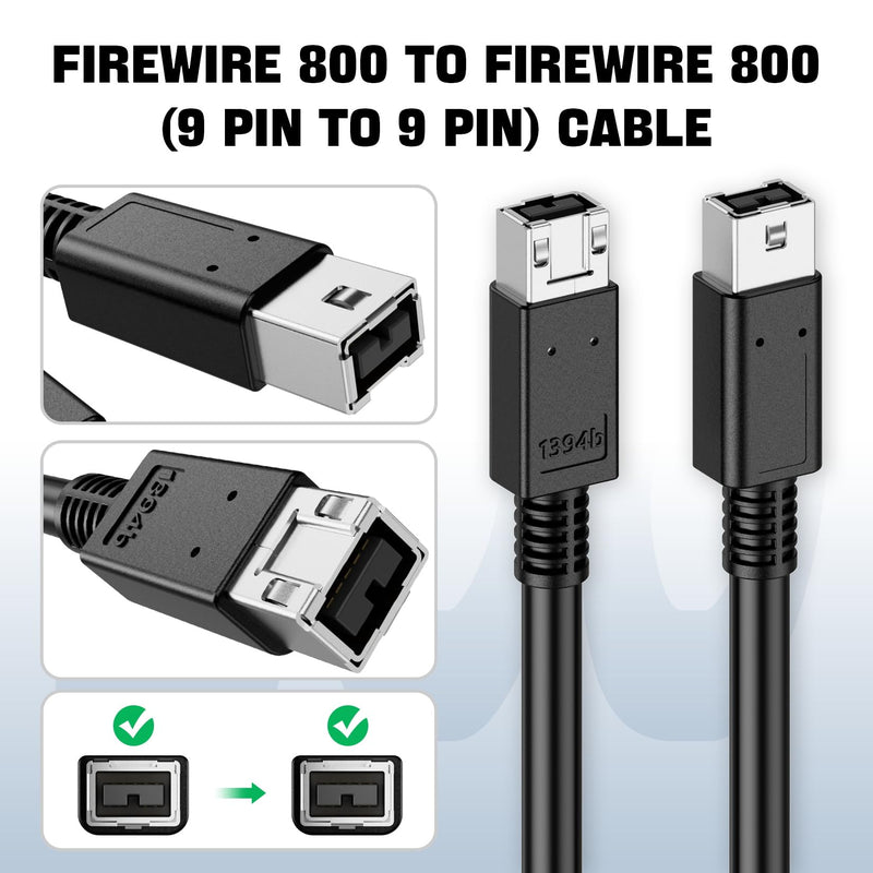 FireWire 800 IEEE 1394b 9pin to 9pin Cable, FireWire 800 (M/M) Male to Male Cord, Triple-Shielded 2FT, 9-9 Cord for PC, Digital Cameras MacBook Pro, Mac Mini, Audio Device