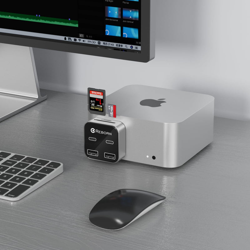 Mac mini M4 Dock | 6-Port Mac mini Hub with Dual 10Gbps Adapters, 2 * 10G USB-C, 2 * 10G USB-A/SD TF 3.0 Card Reader | High-Speed Data Transfer & Multi-Device Connectivity for Mac mini M4 and M4 Pro