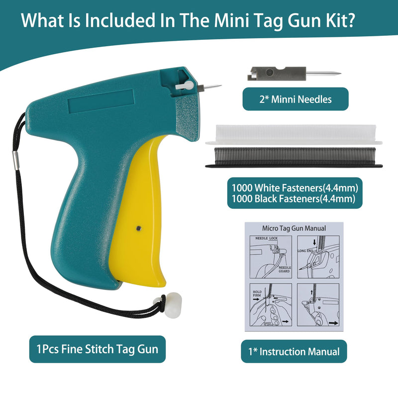 Stitch Gun For Clothes, Easy Sewing Kit for Adults with 2 Needle, 1000 White &1000 Black Fasteners, Tagging Gun, Green Green&Yellow