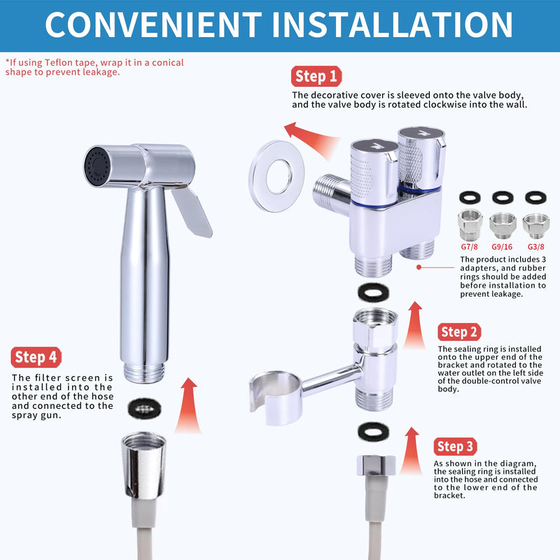 Handheld Toilet Bidet Sprayer for Toilet, Muslim Shower Bidet Toilet Hose Sprayer Kit, Jet Spray Bidet Attachment Connected to Faucet for Cloth Diaper Care and Feminine Wash (Silver) Silver