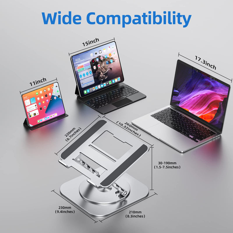 MCHOSE Laptop Stand with 360° Rotating Base, Foldable Adjustable Computer Holder, Ergonomic Design Compatible with MacBook Air Pro, Dell XPS, HP, Lenovo More 10-17" (A-Silver) A-Silver