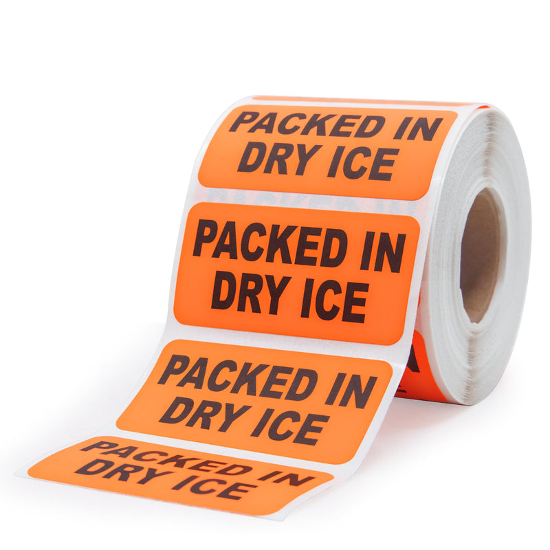 Packed in Dry ICE, Medical Labels, Chart Labels, Bright Fluorescent Red-Orange Labels, 2" x 1", 500 Labels/Roll, 1 Roll |LabelValue (LV-MICL14)