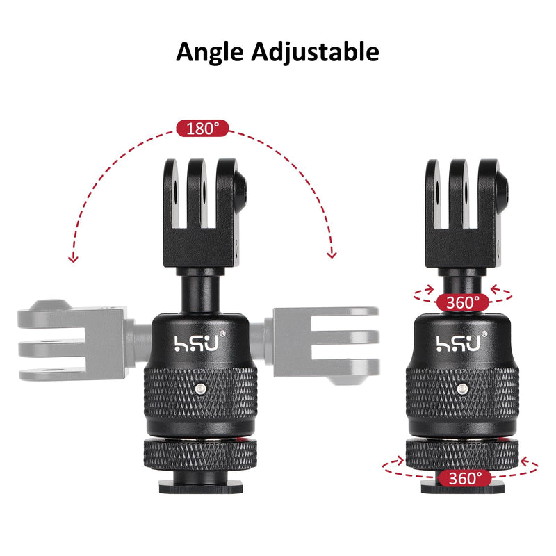 HSU Cold Shoe Mount Adapter, Aluminum 1/4”-20 Screw Hole 360° Rotation Camera Tripod Mount for GoPro Hero 13/12/11/10/9/8/7/DJI Osmo Action, Applicable for Tripod Selfie Stick and DSLR Camera Flash