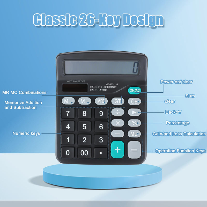 8PCS Desktop Calculators 12-Digit Dual Solar Power Calculator Handheld Basic Office Calculators with Large LCD Display and Big Sensitive Button for Office, School, Home (Black) 8