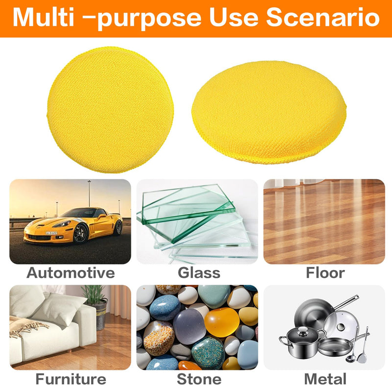 Microfiber Wax Applicator Pads, Car Wax Applicator, Buffing & Detail Polishing Foam Pads for Car Cleaning and Fine Polishing (5" Diameter, 6 Pack) - Yellow