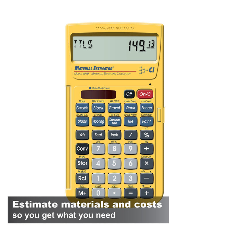 Calculated Industries 4019 Material Estimator Calculator | Finds Project Building Material Costs for DIY’s, Contractors, Tradesmen, Handymen and Construction Estimating Professionals,Yellow Trowels