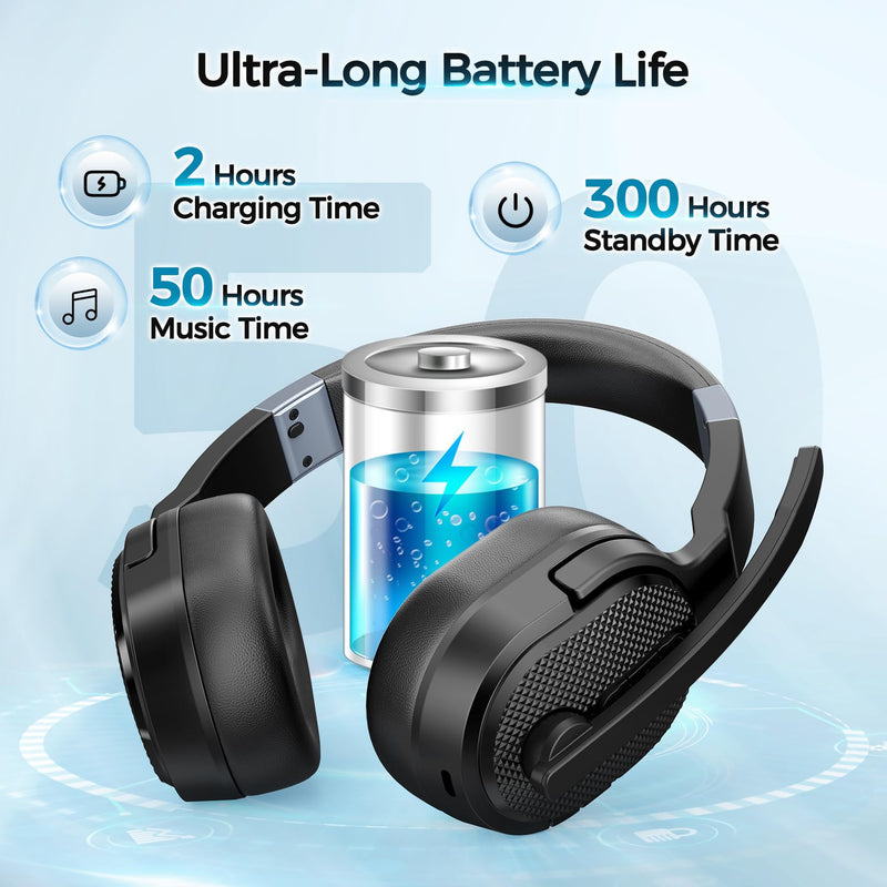Trucker Bluetooth Headset with Dongle, Wireless Headsets with Noise Cancelling Microphone, 50+Hrs HD Talktime Bluetooth Headphones with Detachable Earpad/Single+Dual Mode for Office/Driving Black-Dongle