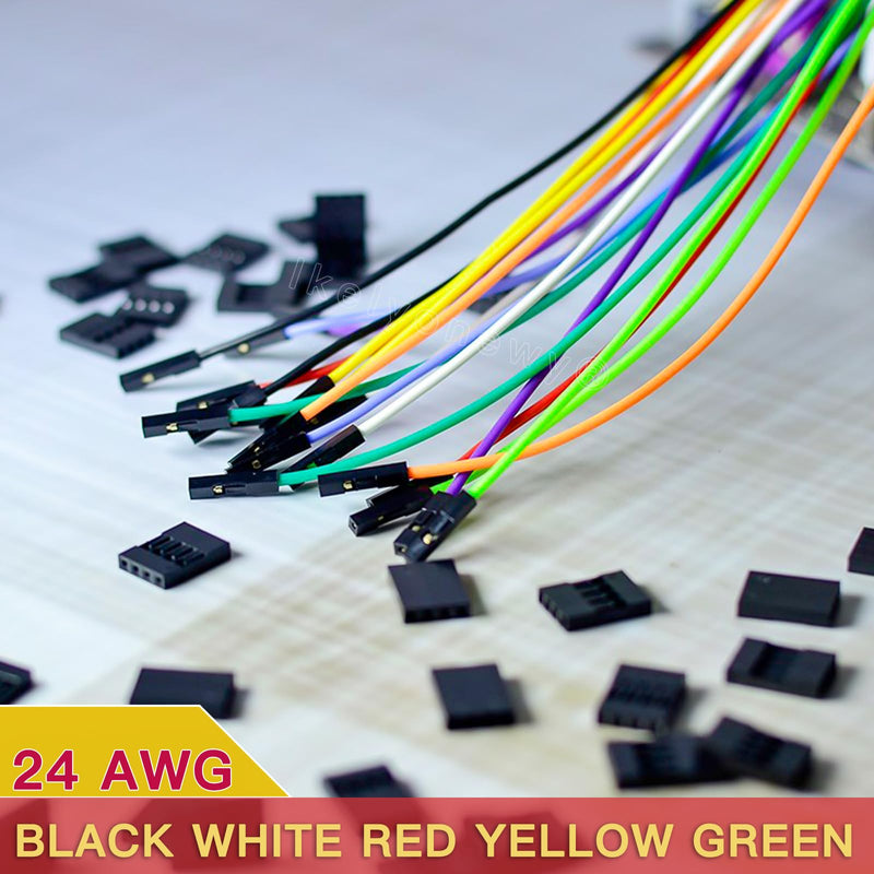 Breadboard Jumper Dupont Wires 24Awg Kabel 5 Colors 1Pin 2.54Mm Male to Female Double-End Tinning Connector Cable (Red, Black, White, Yellow, Green, 20 Each)
