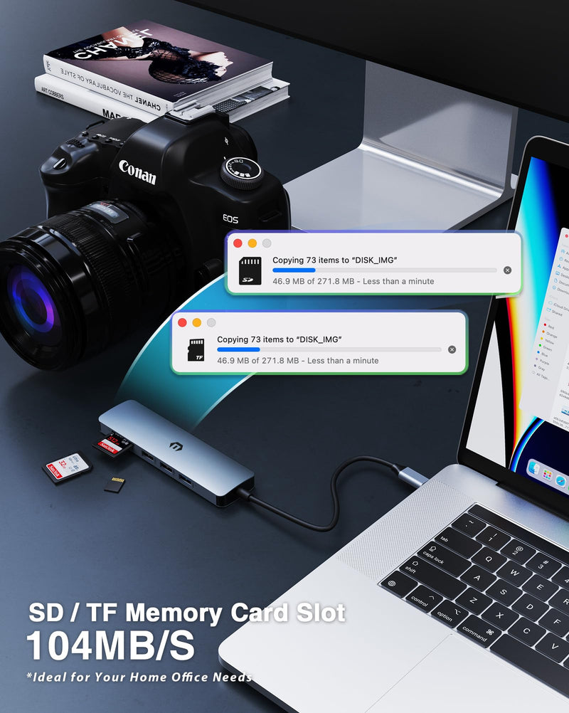 Tymyp 6 in 1 USB C Adapter USB C HUB, Featuring USB 3.0, 4K HDMI, 2 x USB 2.0, SD/TF Card Reader, Docking Station for Laptop Pro/Air Laptops and More