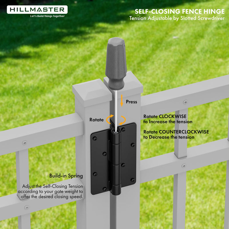 5-3/4" Self Closing Aluminum Gate Hinges for Metal Pool Gates,Heavy Duty Fence Door Hinges with Adjustable Tension for Vinyl Fence,Legged Hinges for Indoor Outdoor,Gate Hardware,2Pack,Matte Black