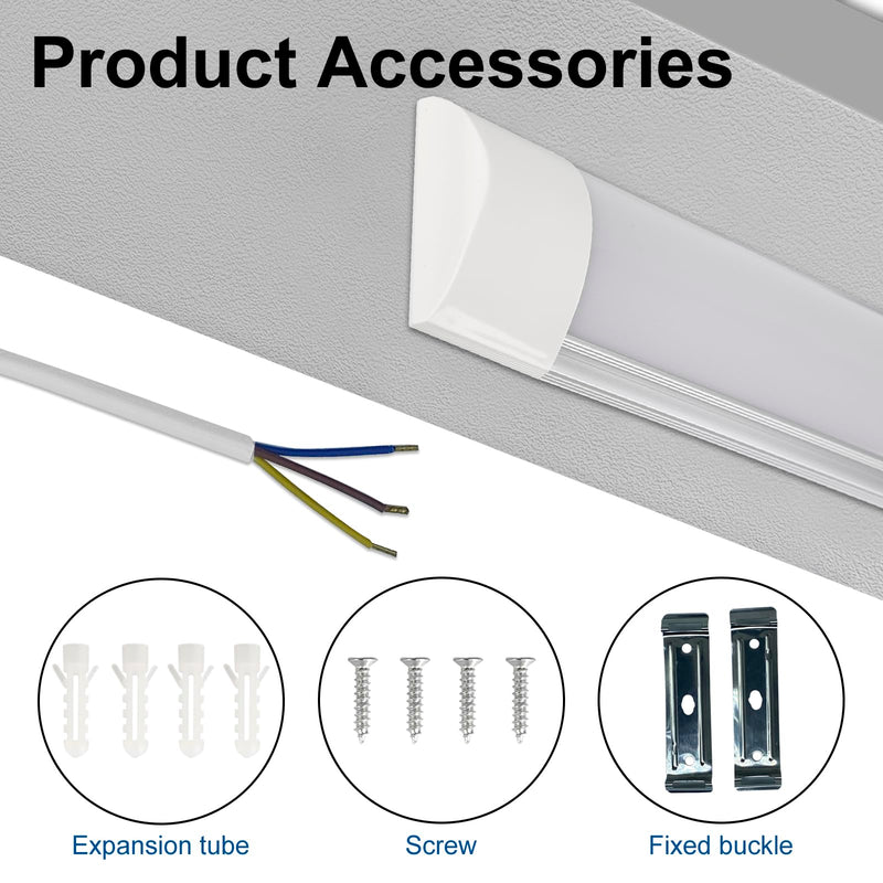 1 Packs 2FT LED Batten Light, Ultra-Thin Ceiling Surface Mounted Light, 20W, Day Light 4000K, IP20, LED Ceiling Lamp for Garage, Shop, Hallway, Office, Market 2 Pack