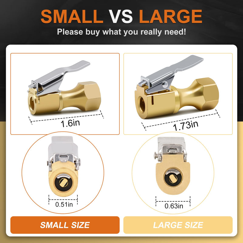 Brass Air Chuck Closed Flow Tire Chuck Heavy Duty Lock on Tire Inflator Chuck with Clip closed flow-large Yellow