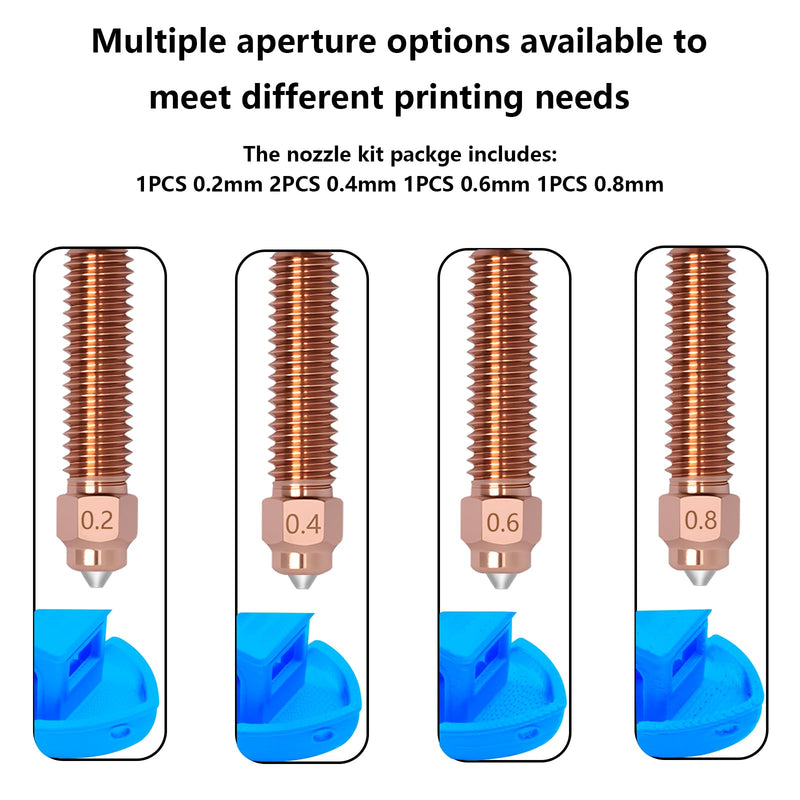 5PCS K2 Plus Nozzle Kits, Titanium Copper Alloy Hardened Steel Quick-Swap Nozzle, All-Metal Integrated High Temperature 0.2/0.4/0.6/0.8MM Nozzle for Creality Hi, K2 Plus, K2 Pro 3D Printer for K2/Hi (5PCS Muilt Size)
