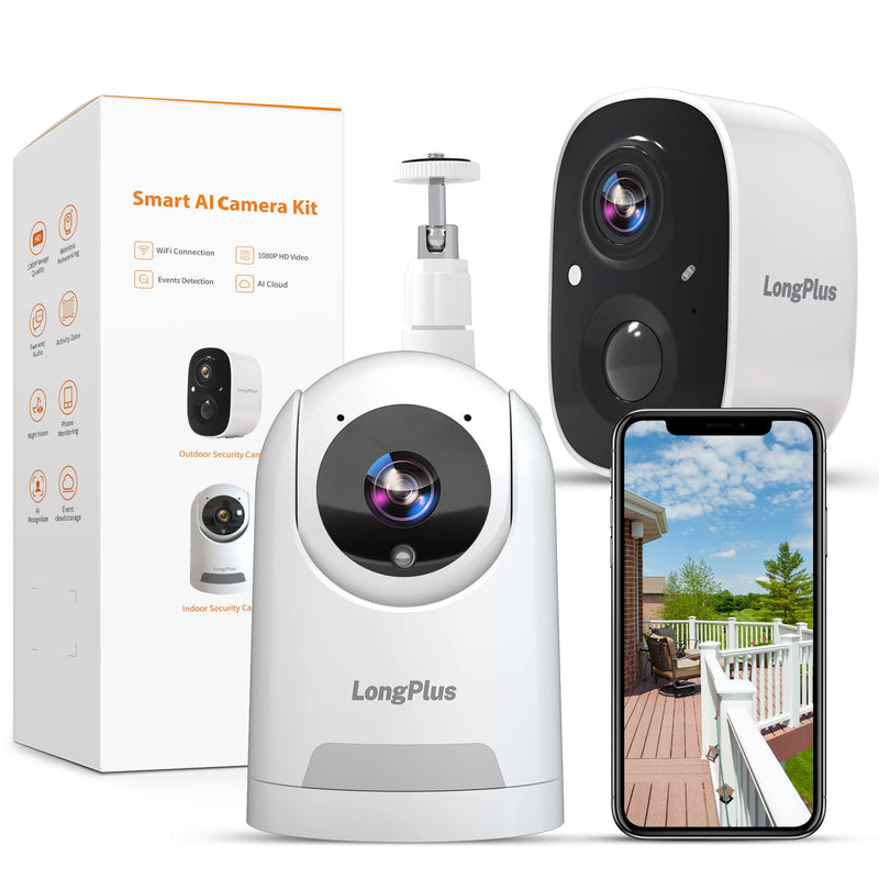 LongPlus Security Cameras Wireless Bundles, Outdoor Camera Wireless Camera for Home Security, Indoor Outdoor WiFi Cameras with AI Motion Detection, 2-Way Talk, Cloud/SD Storage
