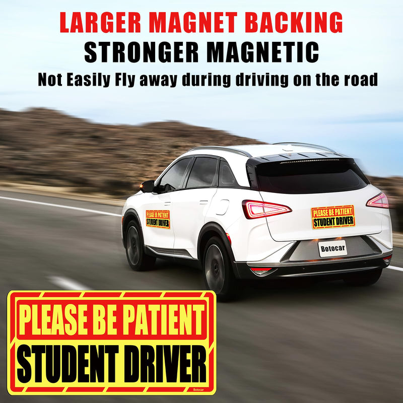 Student Driver Car Magnet, 2 Pack Super Large Please Be Patient Student Driver Signs for Car, Reflective New Driver Vehicle Bumper Magnetic Sticker, Novice Driver Safety Warning Sign, 12×6in Student-black&red