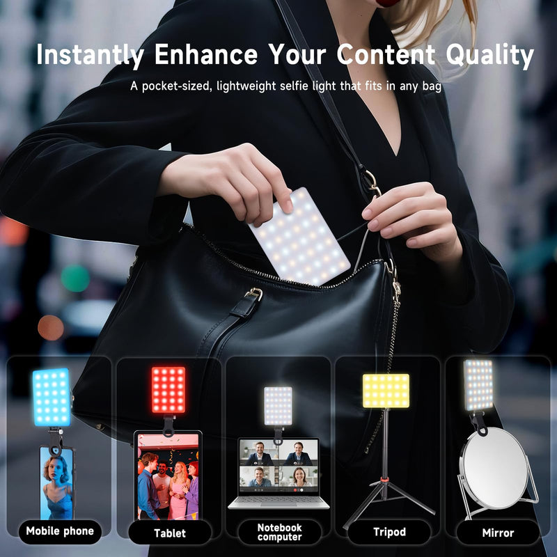 66 LED RGB Selfie Light, Dual Clip Phone Light LED Video Light Compatible with Phone, iPhone, iPad, Laptop for Zoom/TikTok/YouTube Videos 4.1x3.0 in