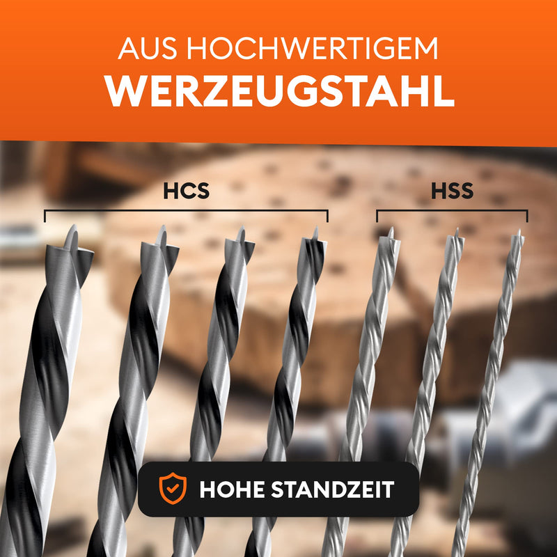 MEISTERGRIFF® wood drill set long [7 pieces] - Extra sharp drill bits - Stable & break-resistant auger drill bit - Ø 4, 5, 6, 7, 8, 10, 12 mm 230 mm