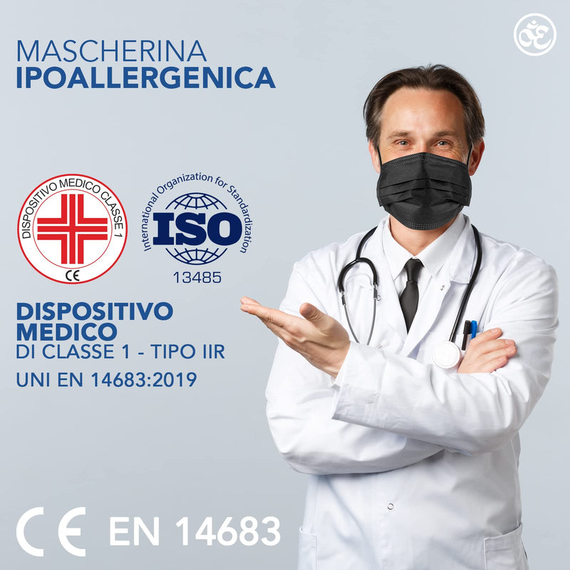 Medical Type IIR Standard EN14683 Certified Face Masks Surgical Masks 3-Ply Mouth Guard Face Mask Disposable Mask BFE ≥ 98% Surgical Mask (100 Units (1 Piece), Black, 100) 100 Units (1 Piece)