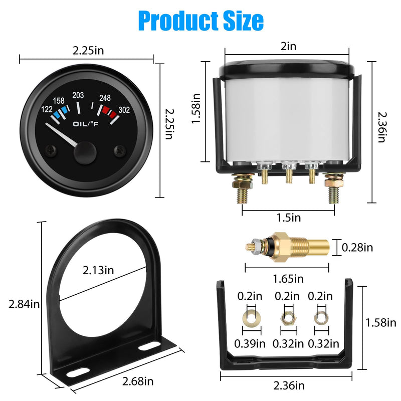 Linkstyle Oil Temp Gauge 12V, 122-302℉ Engine Temperature Gauge Meter, Electrical Oil Temperature Gauge Transmission with Sensor