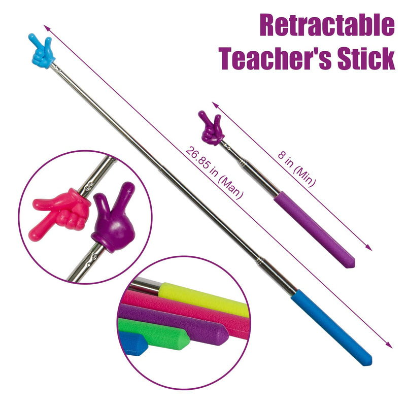 5 Pcs Retractable Teacher Pointer Sticks - Hand Pointer Stick, Engaging Colors, Finger Pointing Sticks for Classroom Essentials Reading and Presentations (5 Pack :Dark) 5 Pack :Dark