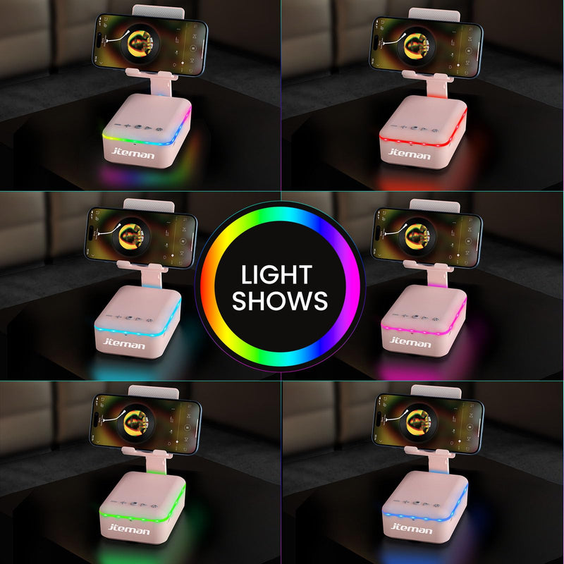 JTEMAN Gifts for Men Women,Cell Phone Stand with Bluetooth Speaker and LED Light,Cool Tech Gadgets,Unique Birthday Gifts for Men Husband Mom Dad-Pink Pink