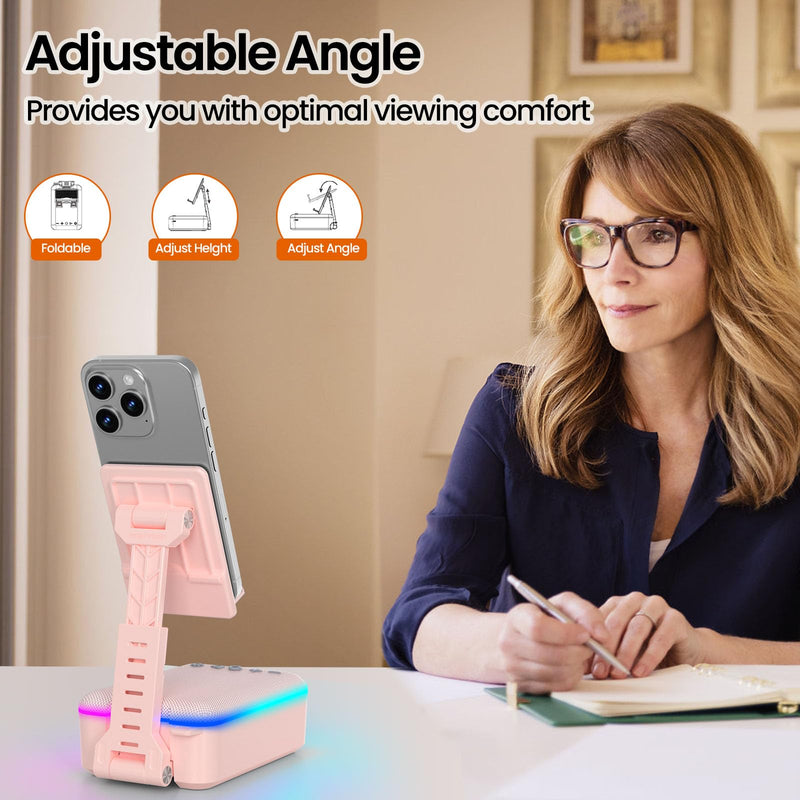 JTEMAN Gifts for Men Women,Cell Phone Stand with Bluetooth Speaker and LED Light,Cool Tech Gadgets,Unique Birthday Gifts for Men Husband Mom Dad-Pink Pink
