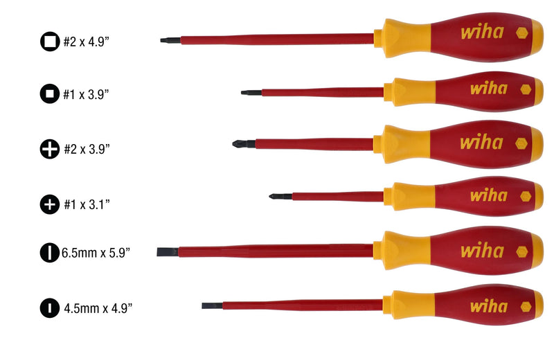 Wiha 32196 Insulated Slim Slot/Phillips/Square Driver Set, 6-Piece