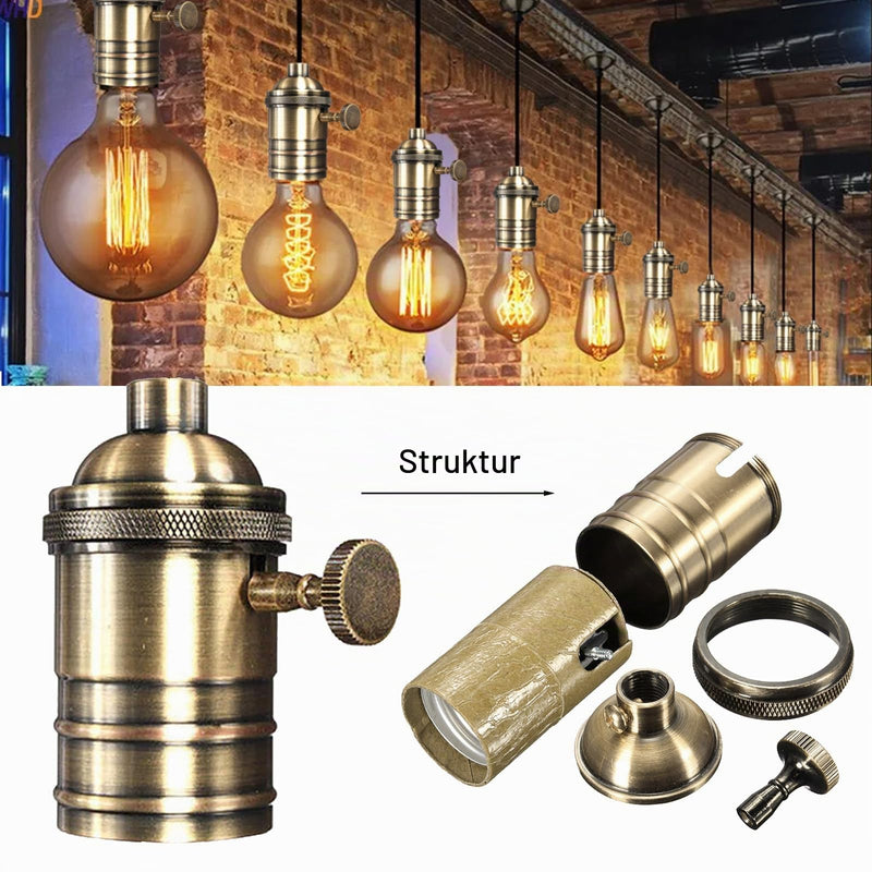 E27 Vintage Lamp Holder, E26/E27 Lamp Bulbs Construction Socket, Antique Copper Look Lamp Holder with On/Off Switch Pendant Light Socket for Edison Screw Bulb, Wall Table Ceiling Lamp