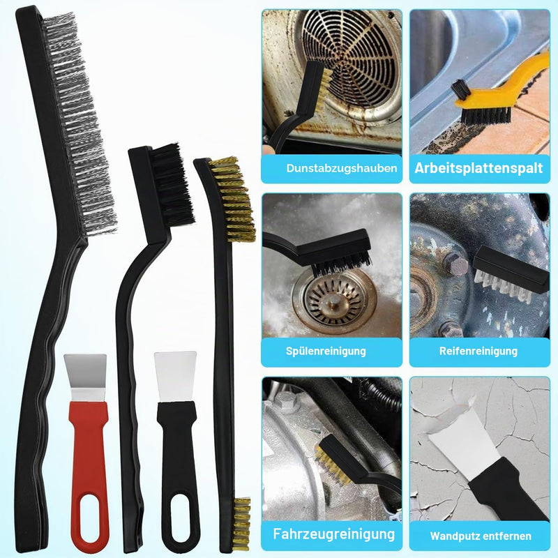 11-Piece Small Wire Brush Set, Brass Steel Brush, Rust Brush, Brass Brush, Copper Brush, Stainless Steel Brush and Nylon Brush for Removing Stubborn Residues and Rust, Welding Slag