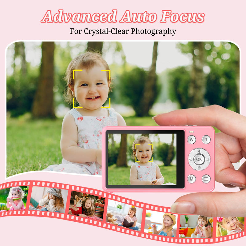 Digital Camera, FHD 4K 64MP Point and Shoot Kids Digital Camera with 64GB Card,18X Zoom, Anti Shake, Compact Small Cameras for Kids Gifts for Teens Girls Boys Pink-Enhanced version