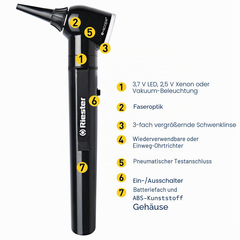 RIESTER 31550 E-Scope Xenon Otoscope 2.5 V with Direct Xenon Lighting in Bag Black