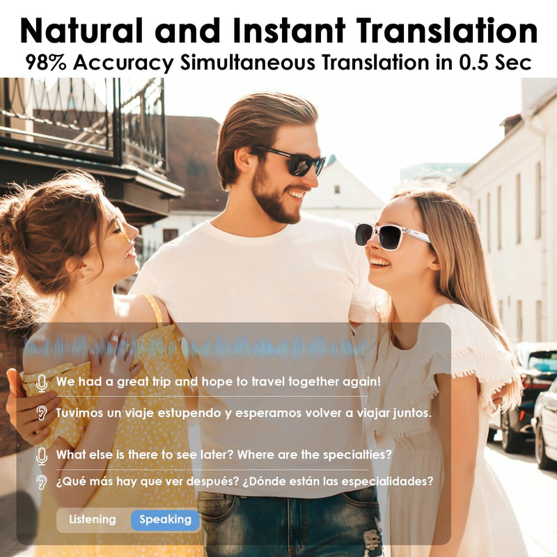 Ai Smart Sunglasses, Translation Glasses with UV400/ Bluetooth Speaker/110+Languages/Voice Control/AI Chat & Hands-Free Calling,Smart Glasses for Men/Women, Travel&Work(Pink)