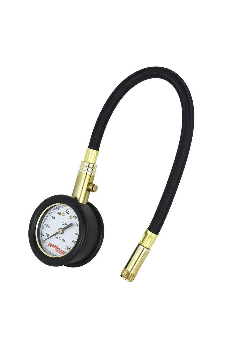 Accu-gage by Milton Dial Tire Pressure Gauge with Straight Air Chuck and 11 in. Braided Hose - ANSI Certified for Motorcycle/Car/Truck Tires (0-100 PSI)