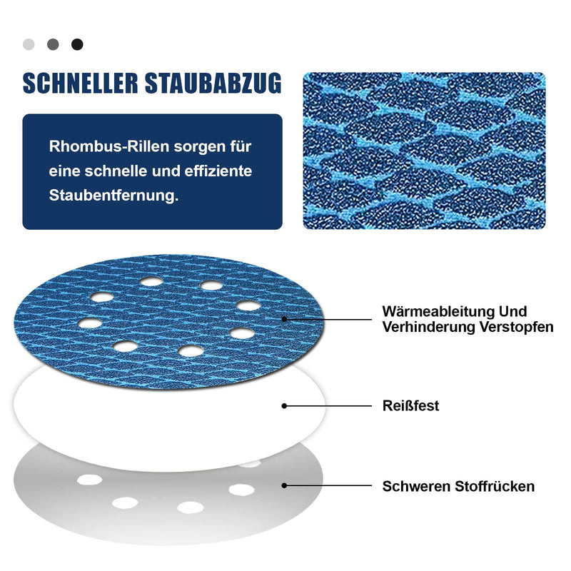 Pack of 80 125 mm Velcro sandpaper, eccentric sanding discs, 8-hole grain 60-400 diamond shape sanding pads, abrasive resistant to clogging for eccentric sander sander polishing machine 60/80/120/150/180/240/320/400