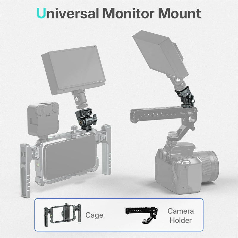 Field Monitor Mount Monitor Holder with Cold Shoe, 1/4" Screw for 5" & 7" Field Monitor Mount Support 360° Swivel &180° Tilt Adjustment,Aluminum Camera Monitor Mount for Camera Hot Shoe Black-Cold Shoe