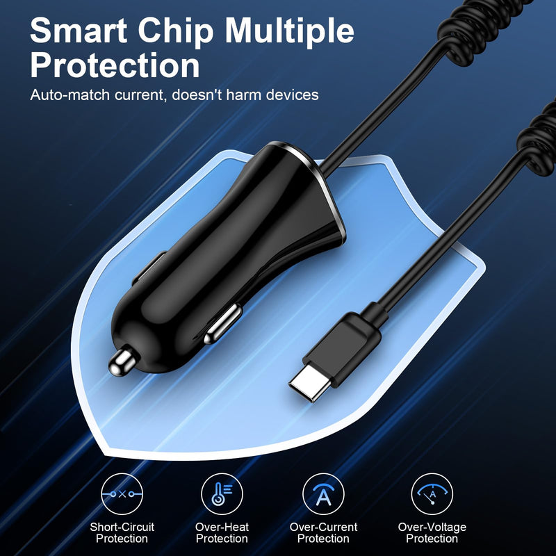USB C Fast Samsung Car Charger with 3ft Type C Coiled Cable for Samsung Galaxy A55 A15 A35 A54 S24 S23 Ultra S22 S21 FE S20 S10 A14 A13 A53,3.4A Android Car Phone Charger Adapter for iPhone 15 Pro Max