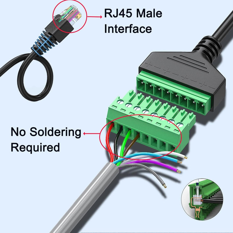 10 Pcs RJ45 Male to 8 Pin Screw Terminal Adapter,1ft RJ45 8p8c to 8Pin Bolt Terminal Connector for Cat 5/5e/6 Ethernet Extender CCTV Digital DVR Network Adapter (Male) RJ45 Male Connector（10PCS)