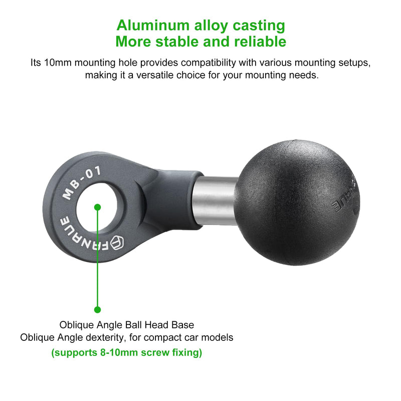 FANAUE Angled Bolt Head Adapter Ball Base with 10mm Mounting Hole,MB-01 Aluminum Alloy Mount Base for RAM Mounts B Size 1 Inch Ball Double Socket Arm MB-01