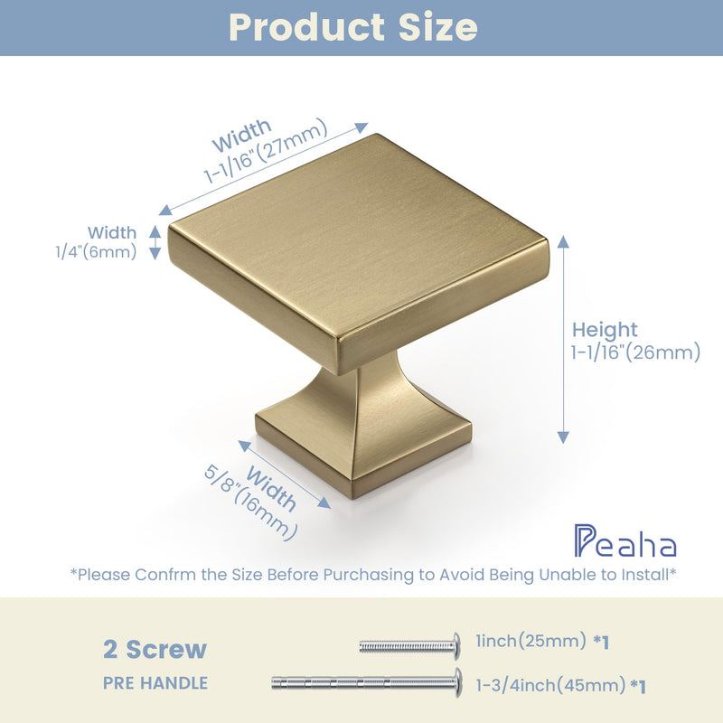 Peaha 15 Pack Champagne Bronze Cabinet Knobs,Square Drawer Knobs, Solid Zinc Alloy Cabinet Hardware Pulls for Kitchen Cupboard Dresser Bathroom