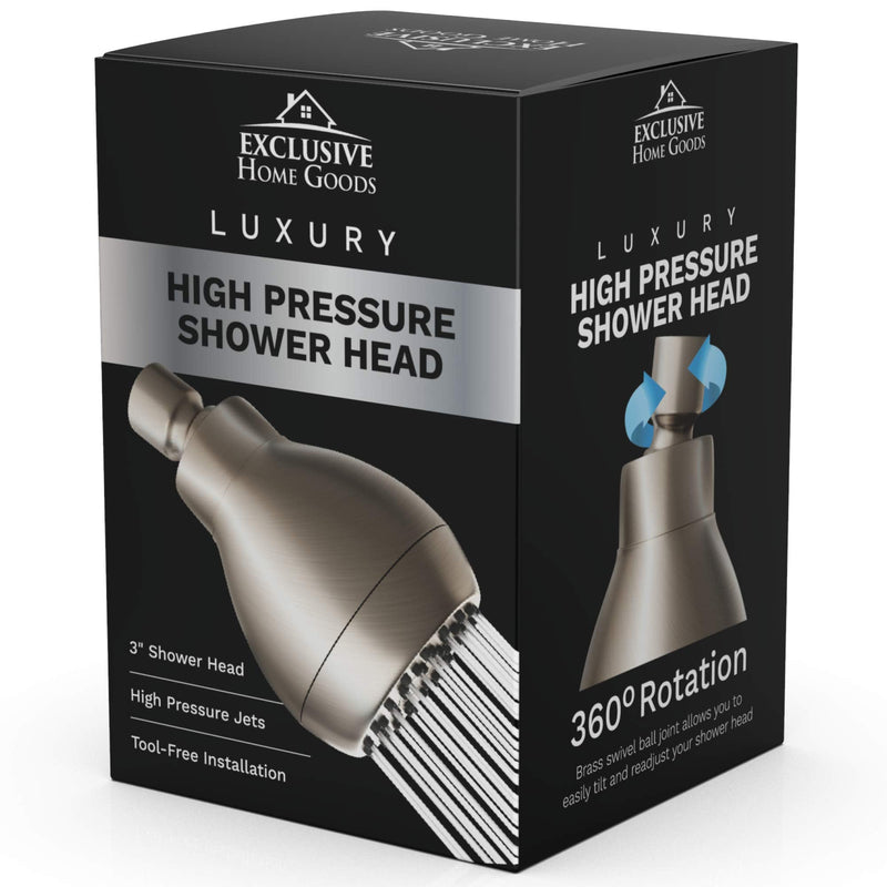 High Pressure Shower Head - Brushed Nickel - Powerful Deluxe Bathroom Showerhead with Strong Spray Stream and Small Silicone Nozzles - Universal Fit Works with High and Low Water Flow Showers-2.5 GPM 2.5 GPM Brush Nickel