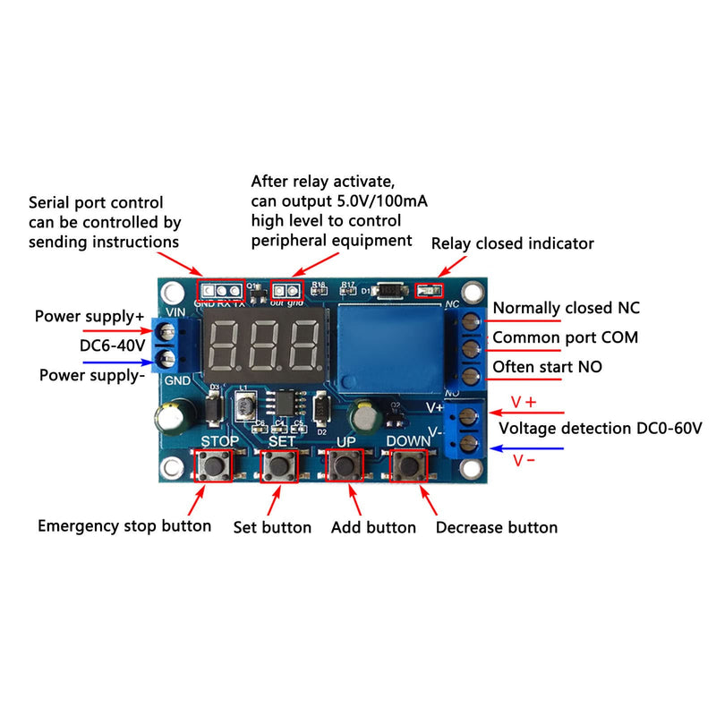 Battery charge-discharge module, integrated timing under-voltage over-voltage protection board