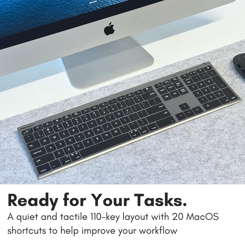 Macally Wireless Bluetooth Keyboard for Mac - Compatible Apple Keyboard Wireless for Mac iOS PC Android - Switch Between 3 Devices with Multi Device Mac Bluetooth Keyboard for MacBook Pro/Air, iMac Space Gray