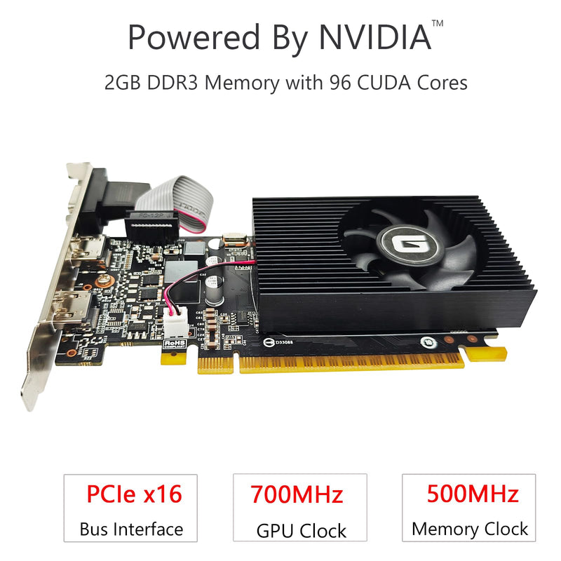 GeForce GT 730 2G Low Profile Graphics Card, 2X HDMI, VGA, DDR3, PCI Express 1.0 x16, Entry Level GPU for PC, SFF and HTPC GT 730 2G VGA/2X HDMI(not work with Win11)