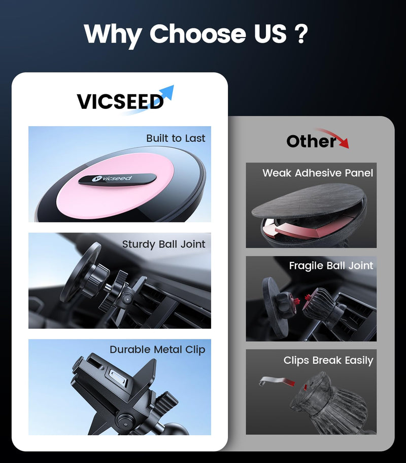 VICSEED for MagSafe Car Mount Vent Pink [2025 Strongest Magnetic Hold & Clip] 360° Adjustable Study Magnet Phone Holder for iPhone 17/16/15/14/13/12 Pro Max, Easy One-Hand Operation